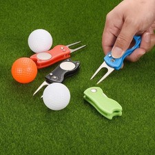 Foldable Golf Divot Repair Tool Magnetic Ball Marker Metal Switchblade Set