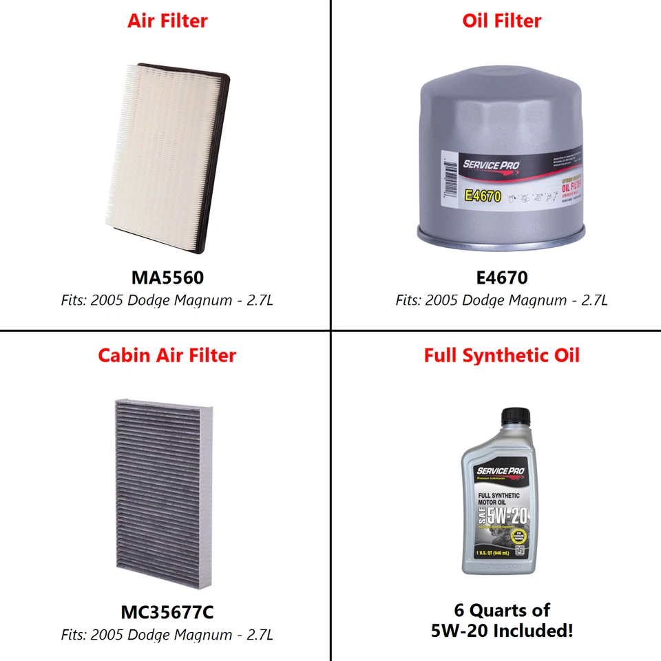2005 Dodge Magnum 2.7L Complete Air, Oil & Cabin Filter Kit (5W-20) Foto 2 de 4