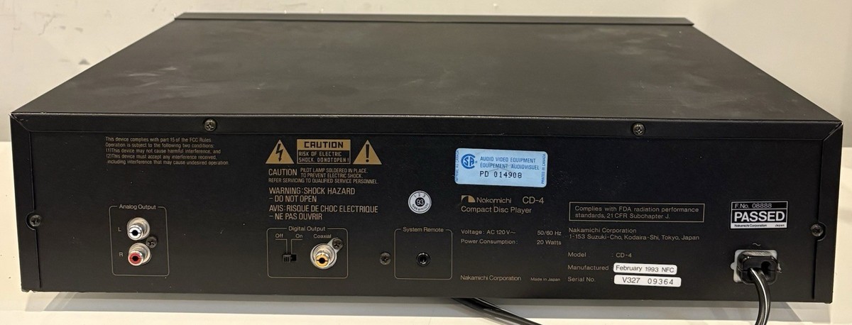 Nakamichi CD-4 Compact Disc Player - Untested - Sold As Is - Parts