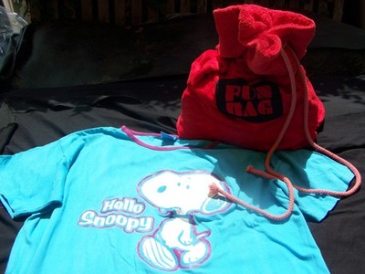Snoopy Strandhemd + Fun Bag Tasche mit integr. Frottee Strandlaken Vintage