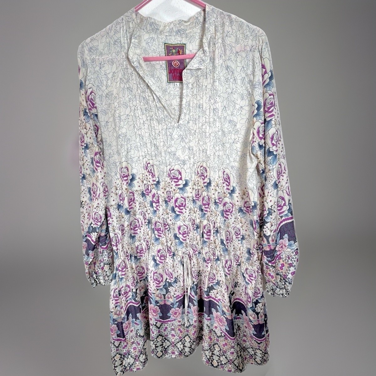 JOHNNY WAS Dress 100% Silk Womens Size Large Boho Floral Long Sleeve | eBay