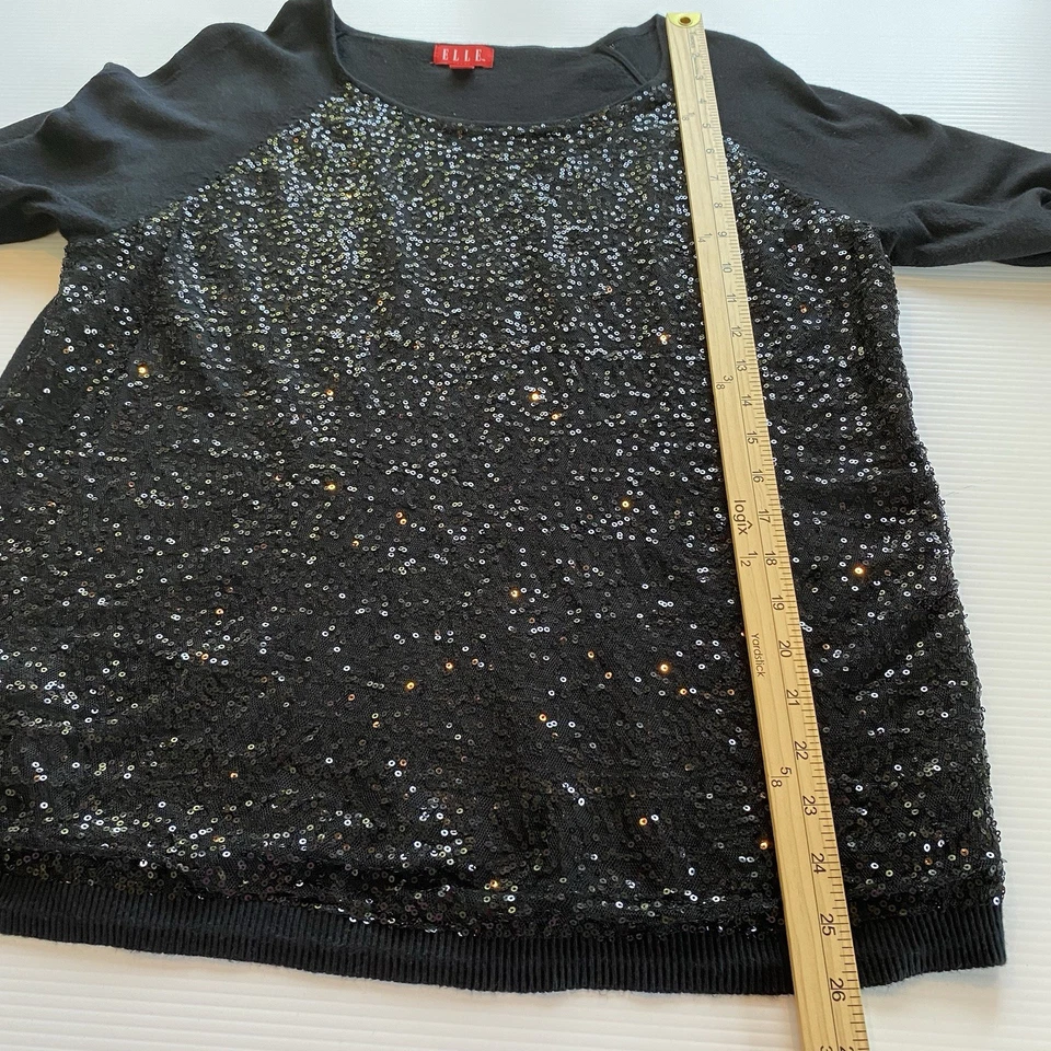 Blusa Elle feminina XL preta lantejoulas manga longa cintilante - Imagem 3 de 4