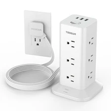 TESSAN Power Strip Tower with Surge Protection, Flat Plug Extension Cord 6 Fe...