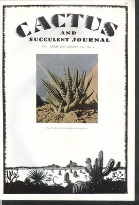 CACTUS Succulent Journal haworthia attenuata Agaves Sonora 7-8 1962