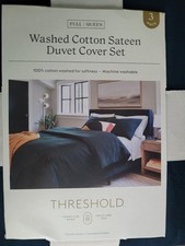 Threshold Washed Cotton Sateen Full/Queen Duvet Set Blue 3pc Zip