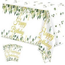 3 Pack Plastic Tablecloth Party Supplies, Eucalyptus Leaf Theme Sage Green