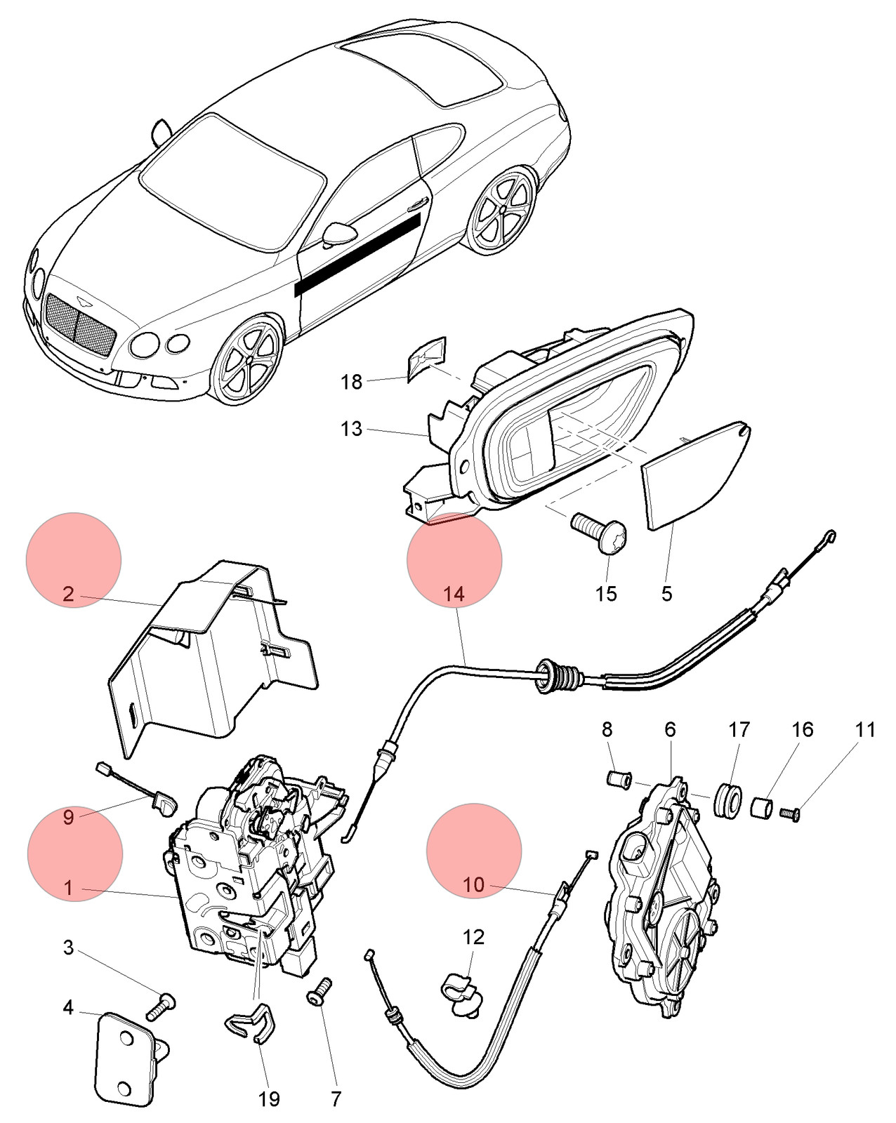 12-17 BENTLEY CONTINENTAL GT RIGHT PASSENGER SIDE DOOR LOCK LATCH KEYLESS GO OEM