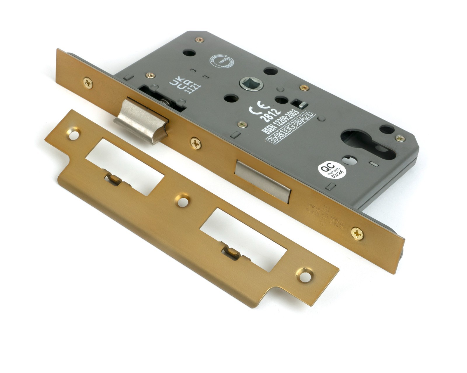 From The Anvil 51802 Satin Brass Euro Din Sash Lock - 60mm Backset/72mm Centre