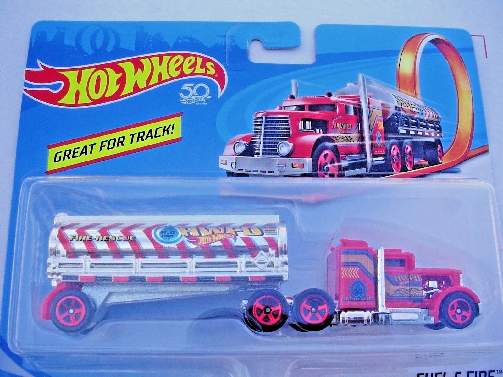 2018 Hot Wheels Fuel & Fire Truck H2O Water Tanker Hauler HWFD. BFM76 1
