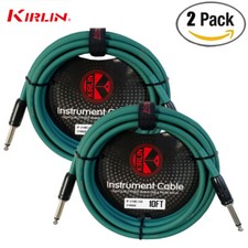 2-PACK Kirlin IP-241-10/GR GREEN 1/4" 24AWG Instrument Guitar Cable w Cable Tie