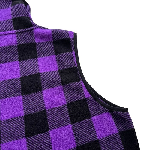 Chaps Sport Women’s Medium Black Purple Buffalo Check Plaid Fleece Full Zip Vest - Picture 15 of 18