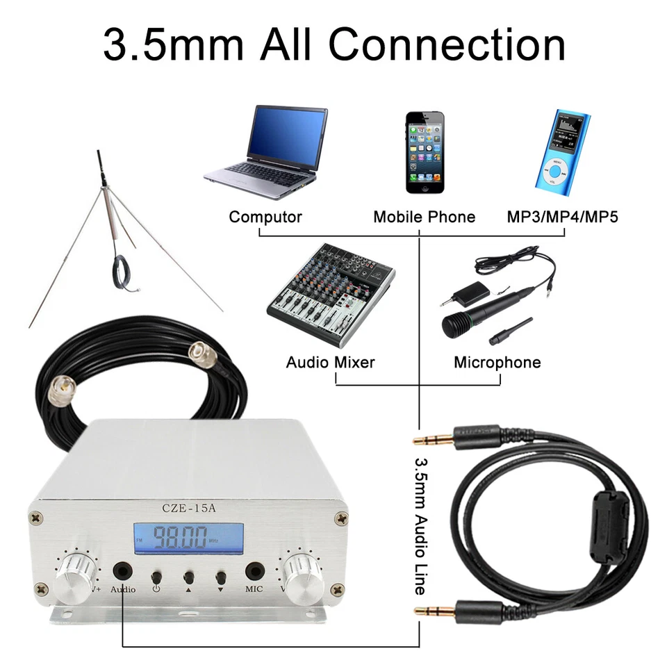 Цифровой передатчик CZE-15A для привода в кино маломощный 15 Вт FM-передатчик комплект - Изображение 3 из 4