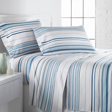 Coastal Stripes Collection, 4-Piece King Size Fitted Sheet and Pillow Cases, Fla
