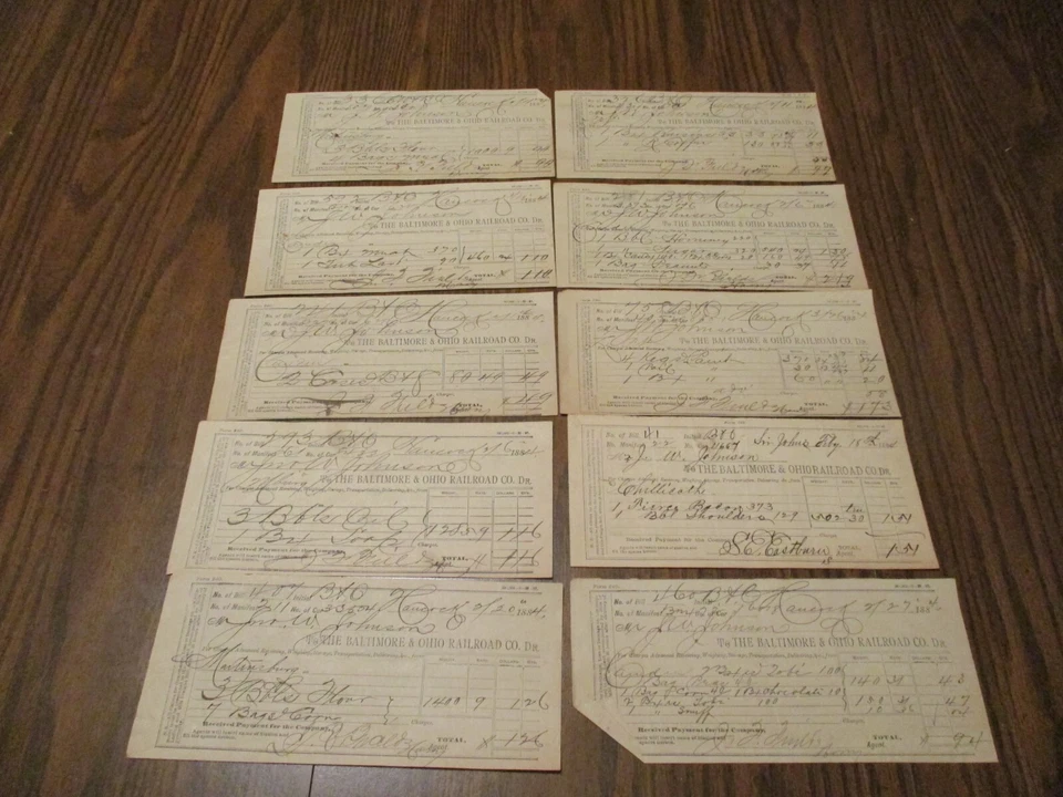 Lot antiker gestempelter Schecks von 1884 von B&O Railroad Co.-Hancock, MD
