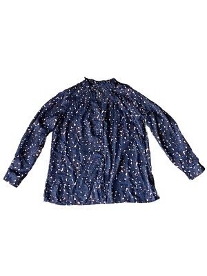 Blouse Fitted Top Chiffon Womens Size XL X-Large VGUC Blue Black Leopard Print