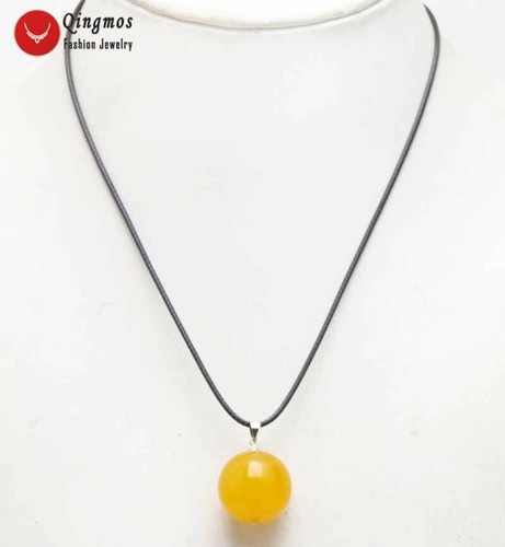 20mm Round Yellow Natural Jade Pendant Necklace for Women Chokers 17" nec6385 - Picture 3 of 6