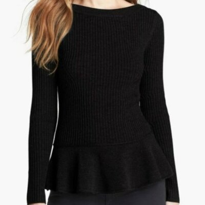 Tory Burch black ribbed peplum sweater XL