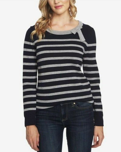 CECE Womens Gray Striped Bow Neck Long 