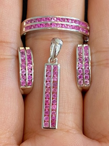 NATURAL PINK SAPPHIRE SET STERLING SILVER 925 RING EARRING PENDENTS - 第 1/14 張圖片