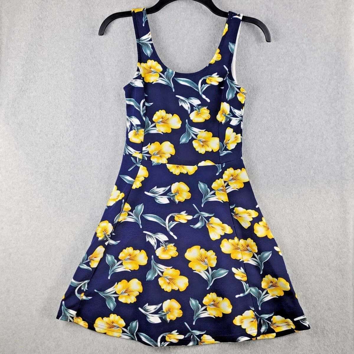 Miss Valley Dress Junior Girls Sz Medium M Navy Yellow Floral Sleeveless Party
