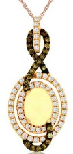 1.40CT WHITE & MOCHA DIAMOND & AAA OPAL 14KT ROSE GOLD DOUBLE HALO LOVE PENDANT