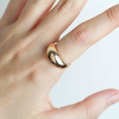 14K Solid Gold Dome Ring Thick Wide Dome Shape Stacking Ring