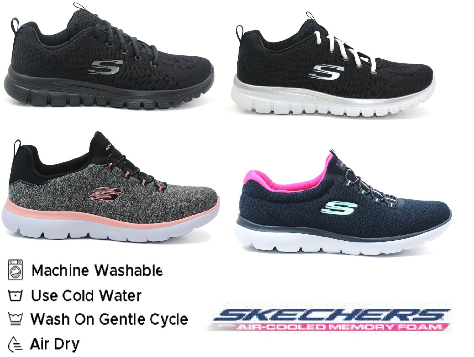 Skechers Womens Running Gym Machine Washable Memory Foam Trainers UK | eBay