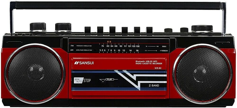 SANSUI Bluetooth Radio Cassette Recorder SCR-B2 Red From SANSUI Bluetooth Radio Cassette Recorder SCR-B2 Red From