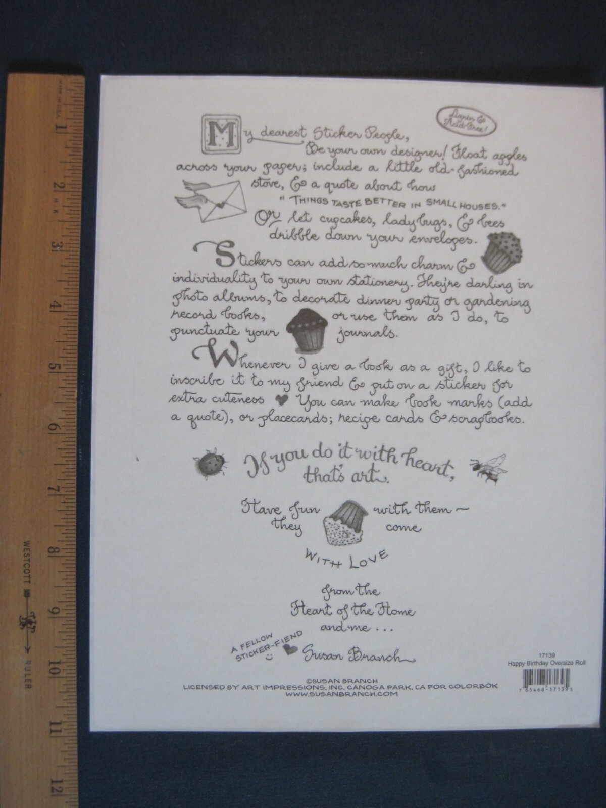 Susan Branch Happy Birthday Oversize Roll scrapbooking sheet/sticker