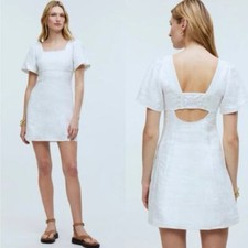 NWT Madewell Square-Neck Mini Dress in 100% Linen Size 6 White Sundress NP764
