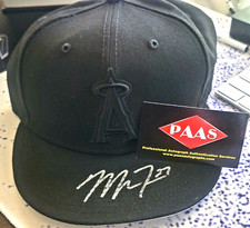 MIKE TROUT ANAHEIM ANGELS SIGNED AUTOGRPAH BLACK BASEBALL HAT BOLD SIGNATURE~COA