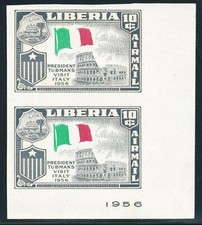 LIBERIA 1958 Präsident Tubmans Besuch in Europa 10C Italienische Flagge ABARTEN