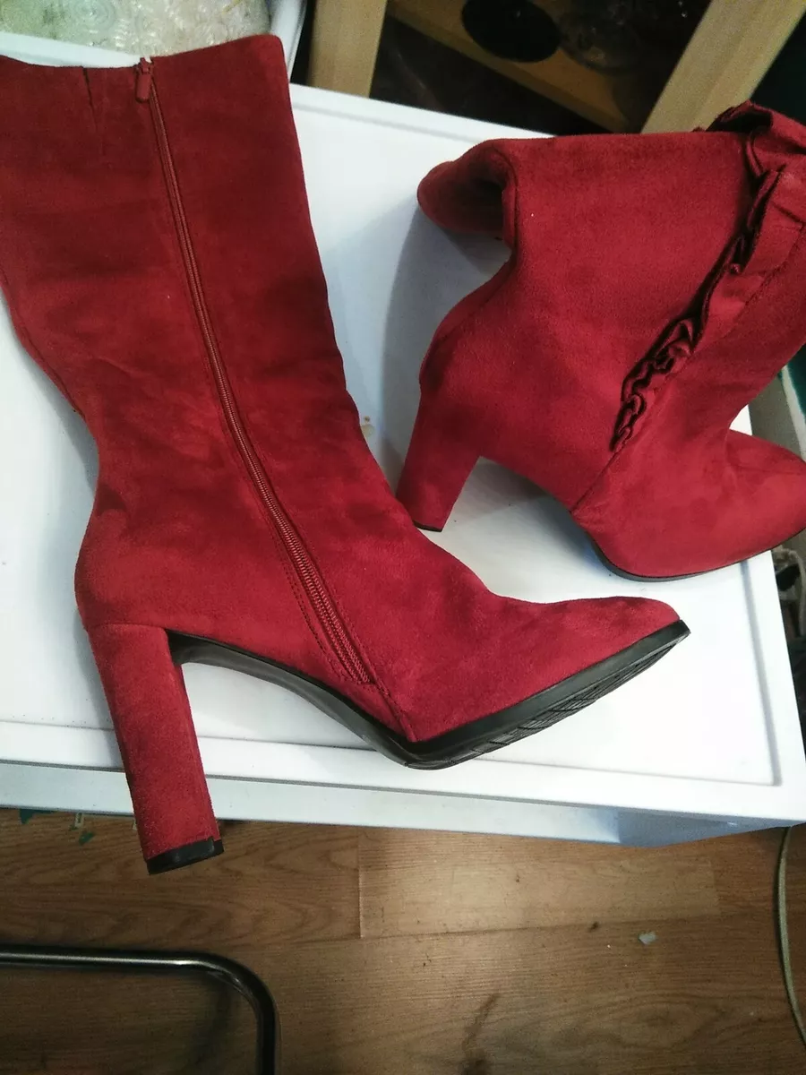 Red faux 2024 suede boots