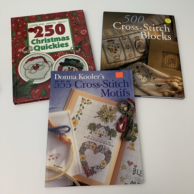 Lot Of 3 Cross Stitch Pattern Books Holiday Motifs Sampler Blocks Craft Books