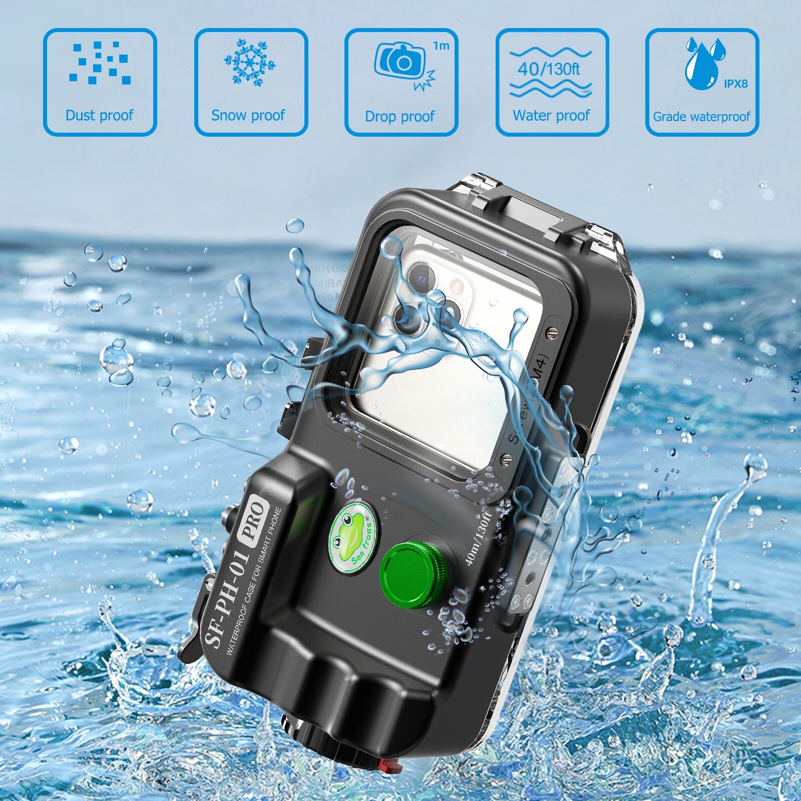 Seafrog 130ft/40m Professional Diving Phone Case for Swimming Snorkeling Access