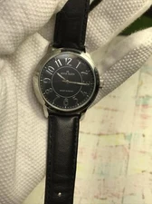 Anne Klein Broken Watch Black Leather Band Silver Tone For Parts Or Repair TLC