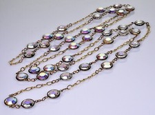 AUSTRIAN CRYSTAL AURORA BOREALIS BRASS CHAIN NECKLACE C.1950