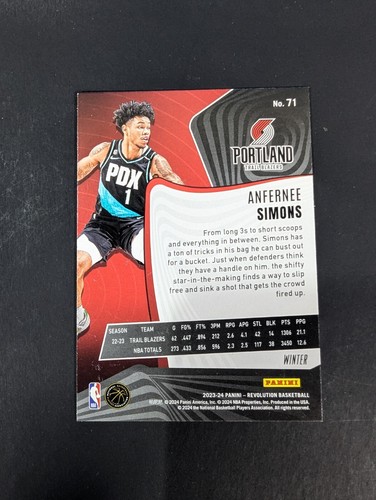 2023-24 Panini Revolution - Anfernee Simons #71 Blue Winter Parallel Blazers NM - Picture 2 of 2
