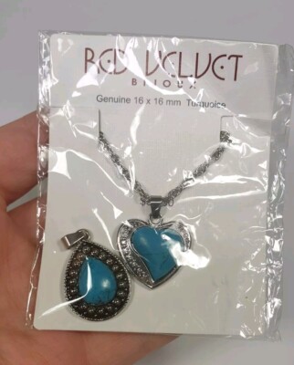 Red Velvet Bijoux Turquoise Tone Resin Silver Necklace Pendants Chain Lot