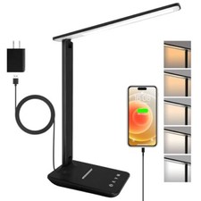 LED Desk Lamp Dimmable Table Lamp Reading Lamp with USB Charging Port, 5 Black