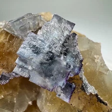 Gemmy Blue Fluorite Crystals on Etched Yellow Fluorite: Minerva #1 mine Illinois