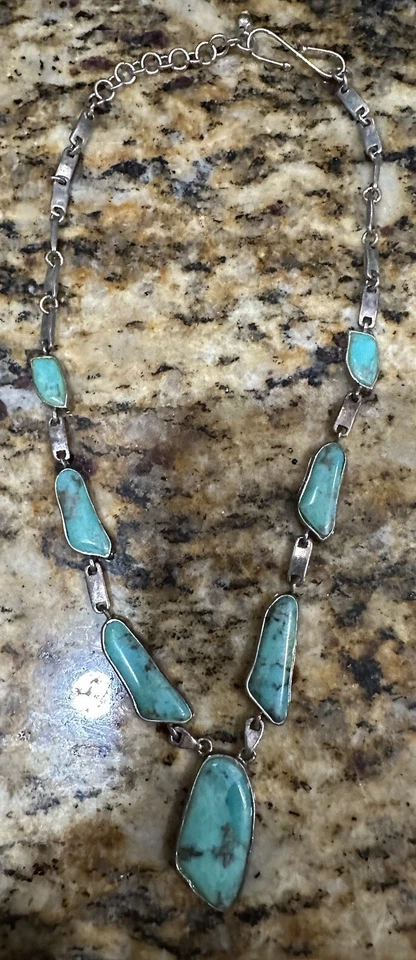 Colar Barse genuíno azul turquesa prata esterlina declaração abstrata “925” - Imagem 2 de 4