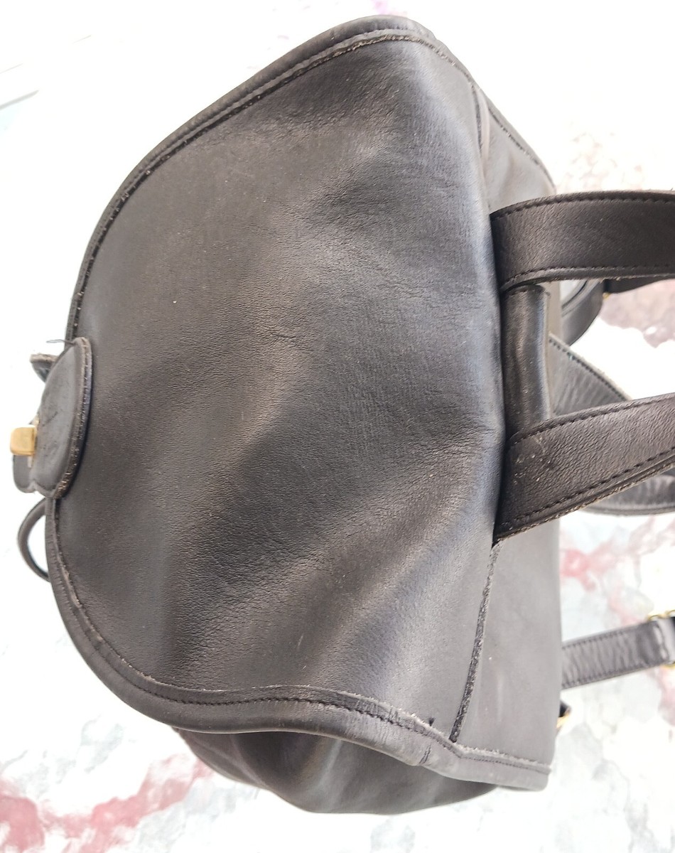 Coach 9943 LARGE Vintage Black Leather Drawstring Backpack w/Turn