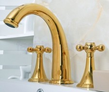 Gold Color Brass Widespread Bathroom Basin Faucet Sink 3 Hole Mixer Tap fgf021