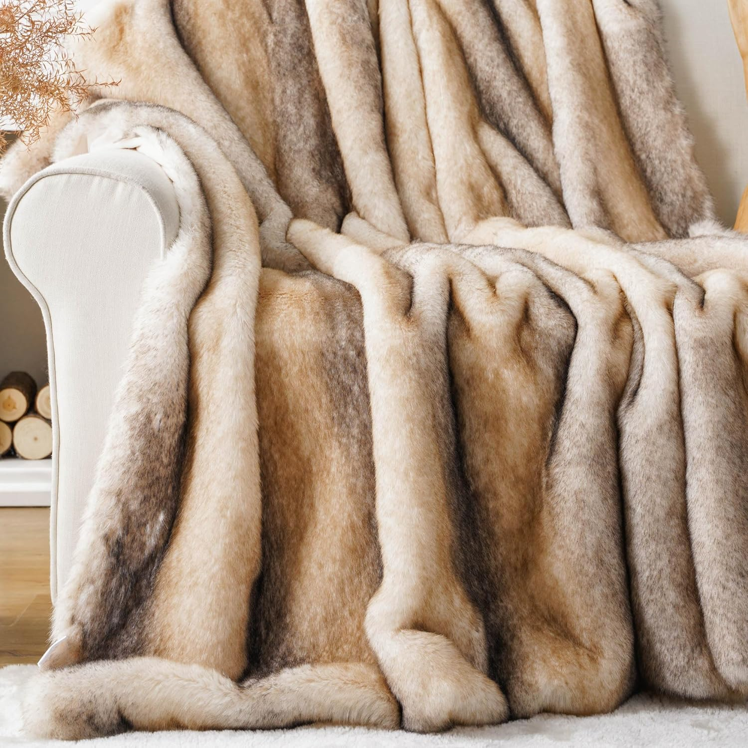Luxury Mink Faux Fur Throw Blanket, Large Soft Cozy Warm Fur Blanket for Bed, So