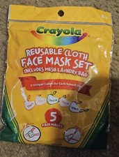 Crayola 5pcs Kid's Reusable Cloth Face Mask Set Mesh Laundry Bag