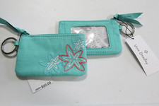 Vera Bradley Rain Forest Canopy ID Case Key Ring Aqua Coin Purse Floral Charm ZP