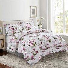 Bamboo Printed Bedding with Zipper Corner Tie Duvet Cover Set, Light Pink Floral