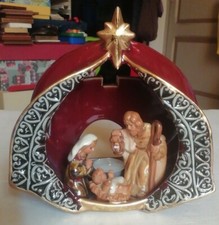 PRESEPE IN CERAMICA CON PORTA CANDELE NATALE NATIVITA' TRE PERSONAGGI... 