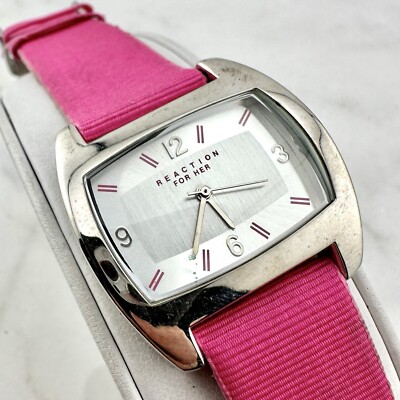 Kenneth Cole Reaction For Her Watch Women Silver Tone Pink Band New  Battery